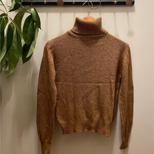 Anne Klein 80s Vintage Turtleneck Sweater | Silk Angora Blend, Brown Gold Knit S